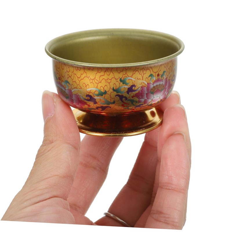 Ciieeo 7pcs Holy Water Offering Cup Copper Lotus Pattern Buddhist