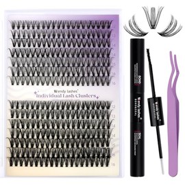 WENDY LASHES- Kit de extensión de pestañas DIY: el kit de extensiones de pestañas tiene 240 piezas de pestañas postizas negras mate, pegamento y sellador de pestañas y un APLICADOR DE PESTAÑAS. Nuestr