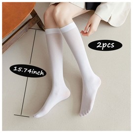 Andiker 2 Pairs Knee High Socks for Women, Long Casual Microfiber Socks Breathable Plain Knee Tight Boots Stocking for Daily Wear (white)