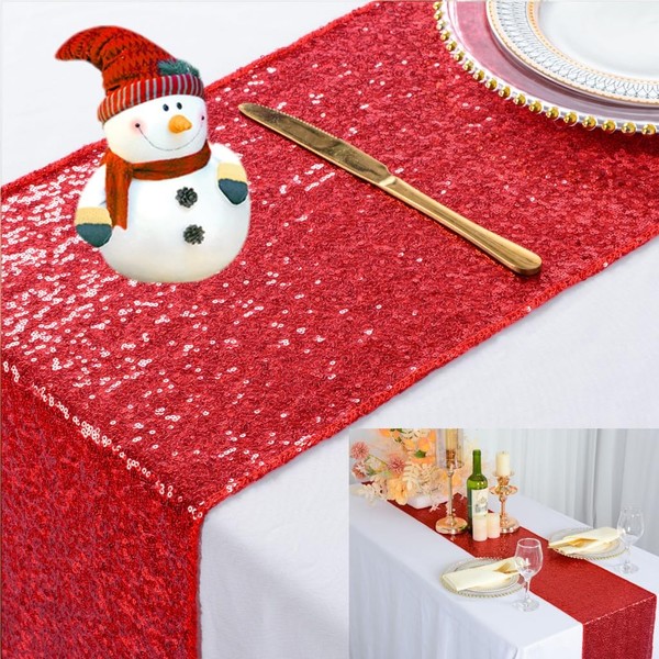 ShinyBeauty 72 Inch Table Runner Rio Red Sequin Table Runner