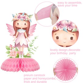 Fairy Party Honeycomb Centerpieces Fairy Birthday Decorations 13Pcs Fairy Centerpieces for Table Fairy Birthday Party Supplies Fairy Garden Party Table Decorations for Fairy Baby Shower Supplies