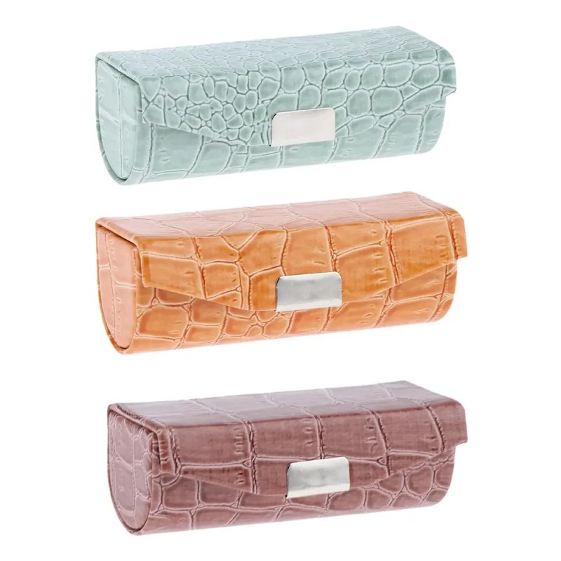 Estuche De Lápiz Labial Verde Grisáceo Y Marrón Y Naranja