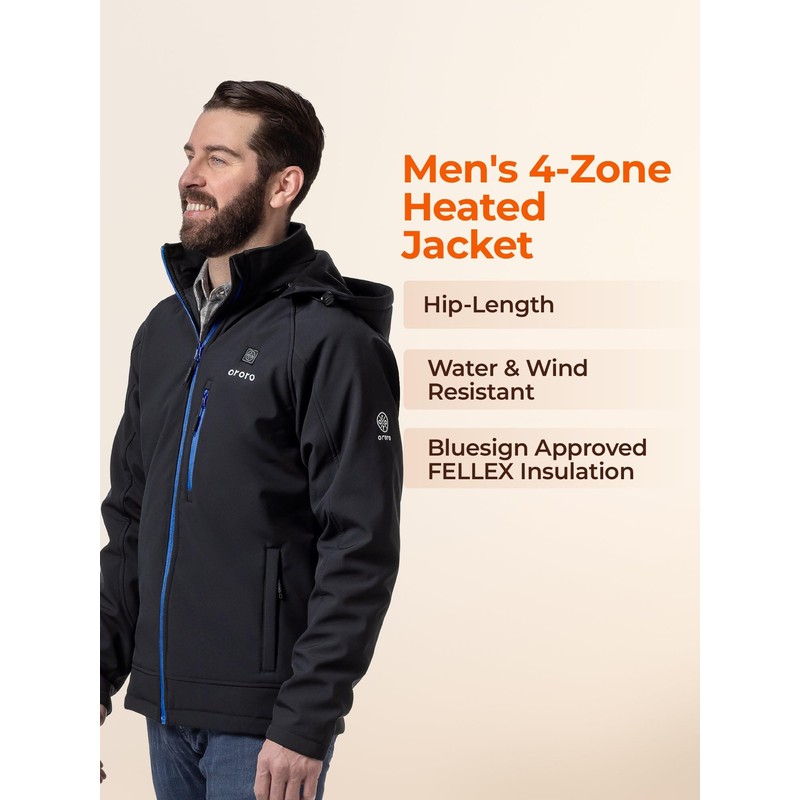 ORORO Men's 4 Heat-Zone Heated Jacket with USB-C Rechargeable Battery,