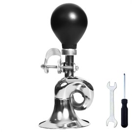 WHTCHSU Bike Horn for Adults Classic Horn Metal Squeeze Clown Horn, Fits All Bicycle Handle Bar, Loud Sounds（Silver Snail Horn 7-Inch）