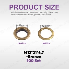 Swpeet 200Pcs - 100Sets 1/2" (12mm) Hole Bronze Grommets Thicken Metal Grommets Eyelets Grommet Kit, Metal Eyelets Kits Grommets Eyelets for Repairing Canvas, Leather, Curtains