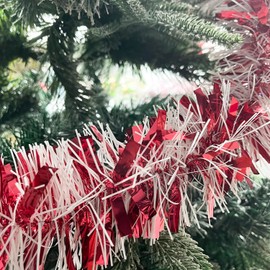 Red White Christmas Tinsel Garland, 10m/32.8ft Chunky/Fine Christmas Tree Hanging Tinsel Decoration Metallic Tinsel Christmas Decoration Tinsel for Christmas Tree Decor (Red White)