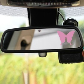 Dotesy 3 PCS Bling Bling Rearview Mirror Cover, Elastic PU Leather Auto Rear View Mirror Protector with Butterfly Car Interior Accessories Universal Fit Women Car Decors (Pink)