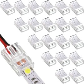 RUNCCI-YUN LED Strip Connector 2-Pin 8 mm, LED Solderless Strip Connector, 2 Pin Connection Cable Connector, for SMD 5050/3528 Plain LED Strips 5 V 12 V 24 V (Transparent) Pack of 20