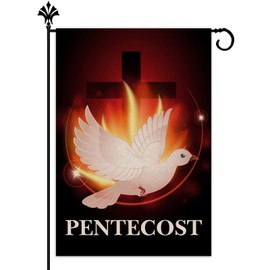 Pentecostés - Bandera de jardín con texto en inglés "Come Holy Spirit", paloma cristiana, yute, casa de campo, decoración para exteriores