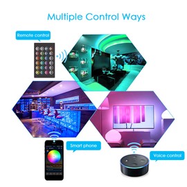 Smart Wifi LED RGB Strip Lights 65.6ft. 5050 Color Changing Lights with Voice & APP & 24 Keys Remote Control Tape Lights Christmas Decoration Light for Home Party Festival