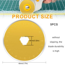 5 Pcs Titanium Coated Rotary Cutter Blades 45mm, Rotary Cutter Circular Fabric Blades, Universal Replacement Rotary Cutter Blades for Truecut/DAFA/Dremel/OLFA for Quilting Scrapbooking Sewing