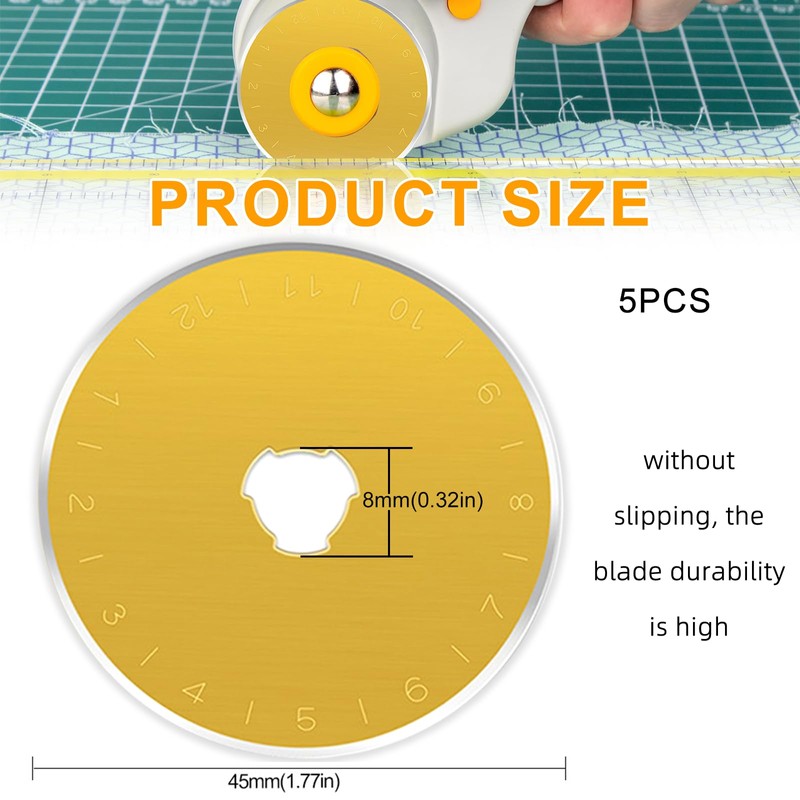 5 Pcs Titanium Coated Rotary Cutter Blades 45mm, Rotary Cutter