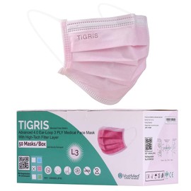50PCs Tigris Level 3 Earloop Face Mask by VASTMED | 4.0G 3-Ply Individual Wrap Non-Woven Disposable Mask Indoor Outdoor Use