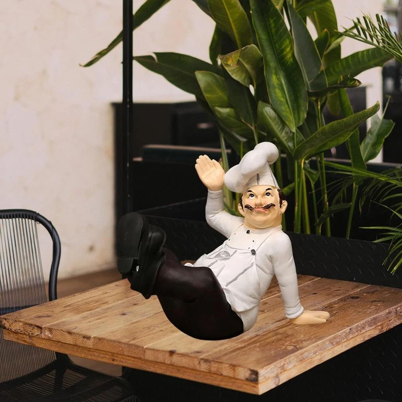NCONCO Chef Figurine with Waving Hand Happy Chef Resin Figurine