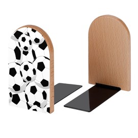 Soccer Balls Pattern Seamless Book Ends Decorative Wood Bookends for Shelves Kids Room Desk Home Office Book Stoppers for Magazines,Books, DVDs, 1 Pair/2 Pieces(5x3.1 in)