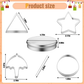 Honeydak 6 Pcs Stainless Steel Cookie Cutters, National Sugar Cookie Day Baking Tools, Korean Sugar Candy Making Tools with Umbrella, Triangle, Star, Round Biscuit Molds