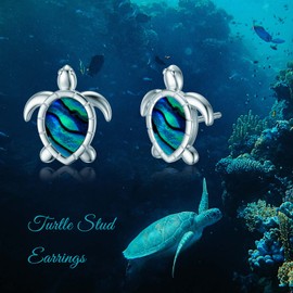 POTOPYY Sea Turtle Earrings for Women S925 Sterling Silver Hypoallergenic Abalone Tortoise Turtle Stud Earrings Jewelry Gifts Mother's Day Christmas Birthday Anniversary