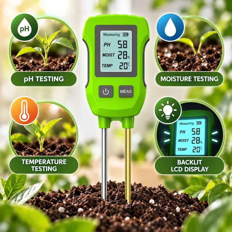 3-in-1 Digital Soil Tester – LCD Soil pH, Moisture &