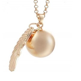 Collar Llamador de Angel - MUNDO ALA DE ANGEL DORADA - Colgante Dije Esfera con Cascabel, Proteccion y Armonia Amuleto Espiritual Energia Positiva Regalo Especial para Mujer Angeles de la Guarda Amuleto de Proteccion Talisman- VA078 Oro - Esfera integrad
