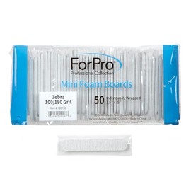 ForPro Professional Collection Mini tablero de espuma, cebra, grano 100/180, lima de uñas de manicura de doble cara, envuelta individualmente, 3.5 pul