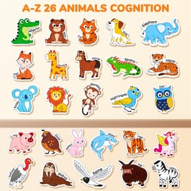 JoyCat Wooden Thick Alphabet Fridge Magnets, Large Size Cute Animals Fruits Colorful ABC Magnetic Letters 26 Uppercase Letters and 0-9 Numbers Toy Set:_Animals