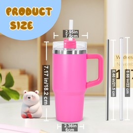 Icesip 14oz Tumbler with Handle and Straw, 2Pack Stainless Steel Vacuum Insulated Tumblers, Water Cup for Kids School Outdoor Travel, Blue&Rose Red