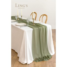 Ling's Moment 6-Pack 10ft Sage Green Sheer Chiffon-Like Table Runner with Silver Sparkle Light Green Table Decor for Wedding Rustic Boho Shower Party(Campsite Green, Set of 6)