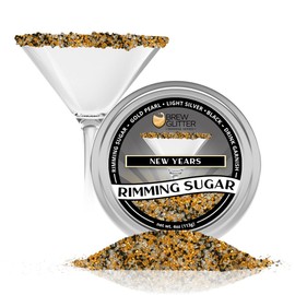 Rimming Sugar - New Years Mix (4oz 1x Tin) | Gold, Black, & Silver Drink Rimmer for Beverages, Cocktails, Margaritas by Brew Glitter