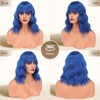FESHFEN Bob Wig with Bangs, Dark Blue Shoulder Length Wavy