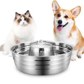 Ofat Home Dog Water Fountain, 128oz/1Gal/3.78L Stainless Steel Pet Water Fountain, Large Dog Water Fountain, Easy to Assemble and Clean with Ultra-Quiet Pump for Cat, Dogs, Multiple Pets