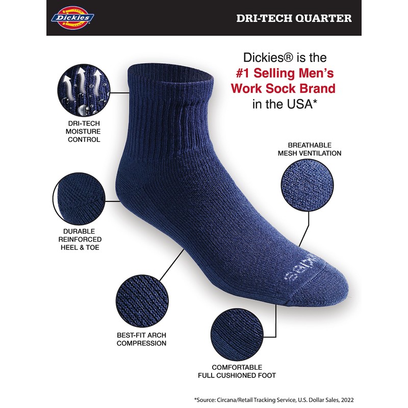 Dickies Dri-tech - Calcetines para hombre con control de humedad,