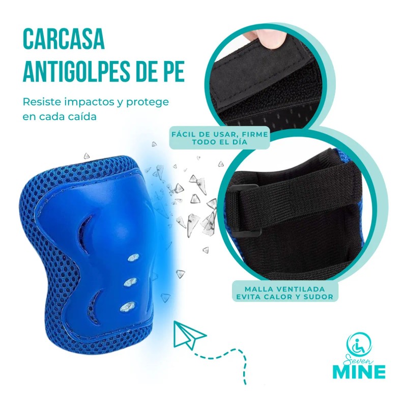 Set 6 Equipo De Protección Para Patinar, Bicicleta Patineta Azul