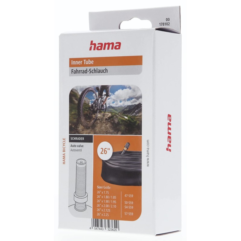 Hama Fahrradschlauch (26 Zoll, mit Autoventil, Schrader) schwarz