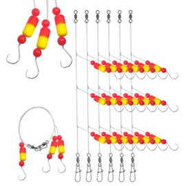 Pompano Rig for Surf Fishing - 6/12 PCS Pompano Rigs Saltwater for Pompano Bait, Whiting Rigs - Pompano Floats,2/0 Fishing Hooks,Mono line and Crane Swivel Snaps (Style1-Red&Yellow, 3Arms-6PACK)