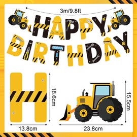 FloralGrace 27 Piece Construction Birthday Party Decorations, Construction Happy Birthday Banner Vehicle Hanging Swirls Construction Party Ceiling Garlands Decor