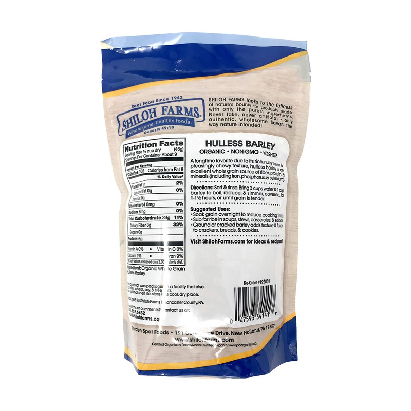 Shiloh Farms - Organic Non GMO Hulless Barley 15 ounce