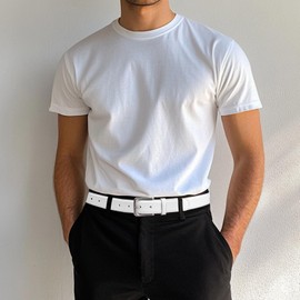 maikun Leather White Men's Belt, Belts for Men for Golf,Wedding,Silver Buckle Length45in