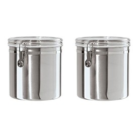 Oggi 150-ounce Stainless Steel Airtight Canister with Clear Arylic Lid and Locking Clamp, 2 Pack