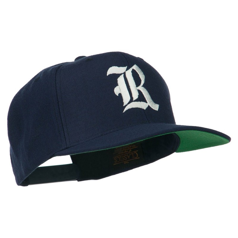 e4Hats.com Old English R Embroidered Flat Bill Cap - Navy