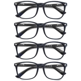 HAPJOYS Black Reading Glasses for Women Men Blue Light Blocking Square Computer Readers +3.50 Blue Ray Magnifying Cheater Glasses 4 Pack Anti Glare Reduce Eyestrain Protect Eyes