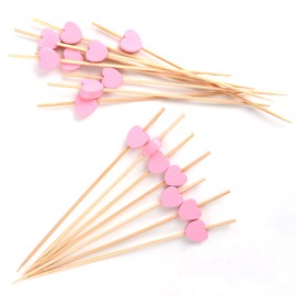 KEYIDO® 100 Counts Pink Heart Cocktail Sticks, Handmade Wooden Cocktail Skewers, Appetizer Fruit Finger Food Picks for Christmas Valentine's Day Mother's Day Wedding Birthday Party Decorations