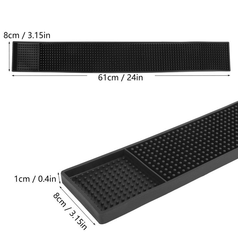 6 Pack Rubber Bar Mats, 24" x 3.15" Black Bar