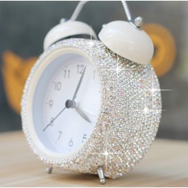 Carchile Bling Rhinestone Alarm Clock Morning Call Super Silent Non Ticking Night Lights Extra Loud Fashion Design Battery Operated for Bedroom Houseroom Living Room Desk (Silver)