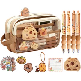 Capybara Things Set, 5-Piece Capybara Pen Set with Pen Holder and 4 Erasable Capybara Pens, Ideal for School and Office, Cute Design for Students and Teenagers
