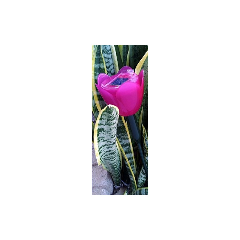 Solar Pink Tulip Light, Flower Garden Stake Decor Landscape Lamp
