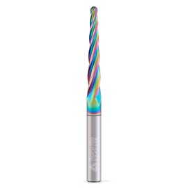 Aoranto EZ43338 2.5° Tapered Ball Nose CNC Router Bit 1/4" Shank, Industrial Quality Extra Long Life Coating Carbide Spiral End Mill for 3D Carving Engraving, 4 Flutes 1/8" Tip Dia x 1-1/2" CL