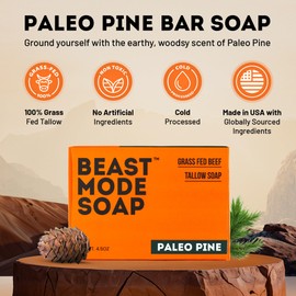 Beast Mode Soap for Men, Paleo Pine, 2-Bar Pack – Natural Grass-Fed Tallow Bar Soap, Exfoliating Sand Blend, Handcrafted, Non-Toxic