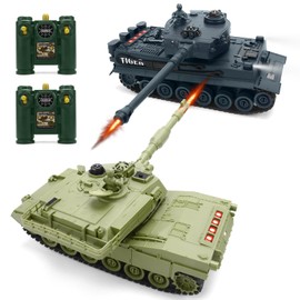 1/28 RC Tank Set, 2.4G 9 Channels Remote Control Battle Tank w/Life Indicators/Sounds/Lights, Radio Control Car Infrared Shoot, M1A2 American&WW2 German Tiger Army Toys Car Model for Kids Adults