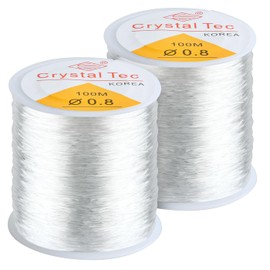 BUYGOO 2 Rolls of 0.8mm Bracelet String Clear Bead Cord Crystal Stretch Bead Thread Bracelet Beading Wire Crystal String Beading Elastic Cord Stretch String for Jewelry Making (328ft)