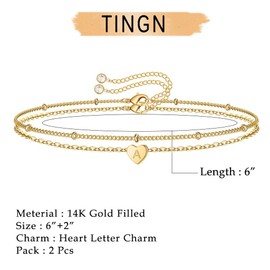 TINGN Herz Armband Damen Gold, Gold Layered Buchstaben K Armband mit Buchstaben Personalisiertes Herz Armband Gold Armbänder Damen Teenager Mädchen Gold Schmuck Geschenke für Frauen zum Muttertag